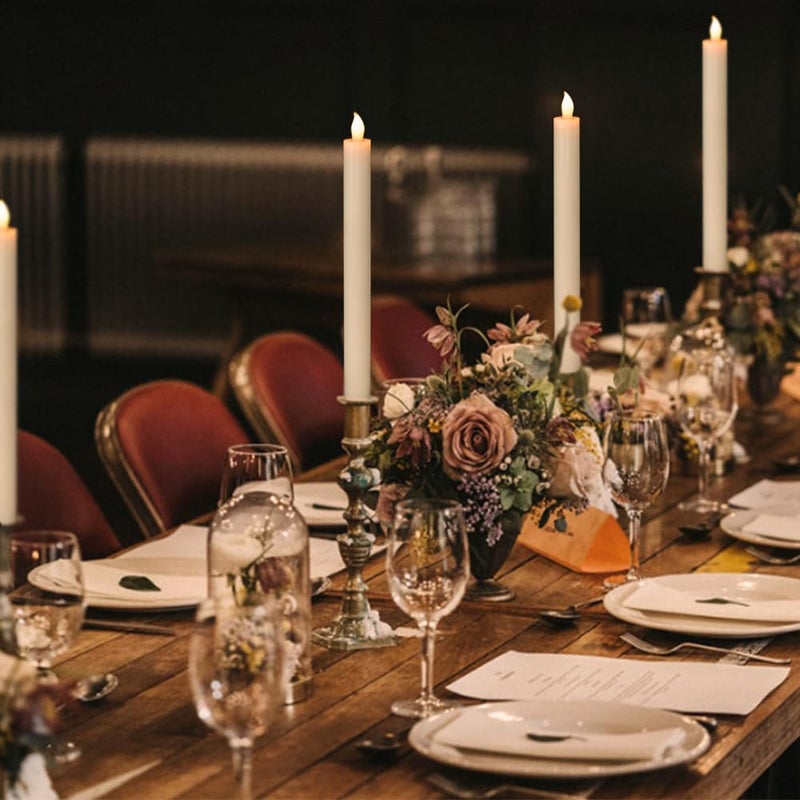 DRomance شموع DRomance العاجية بدون لهب مع جهاز تحكم عن بعد ومؤقت 6 قطع تعمل بالبطارية LED تضيء بشكل متقطع شمع حقيقي ضوء قابل للتعتيم لتزيين العشاء والزفاف والعطلات (0.78" قطر x 9.64" ارتفاع) - Image 4